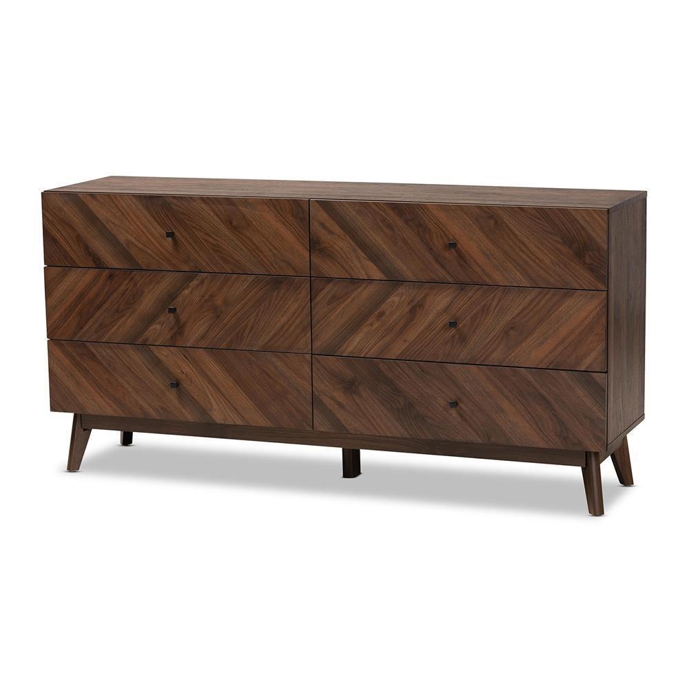 Hartman Mid-Century Modern Walnut Brown Finished Wood 6-Drawer Dresser FredCo