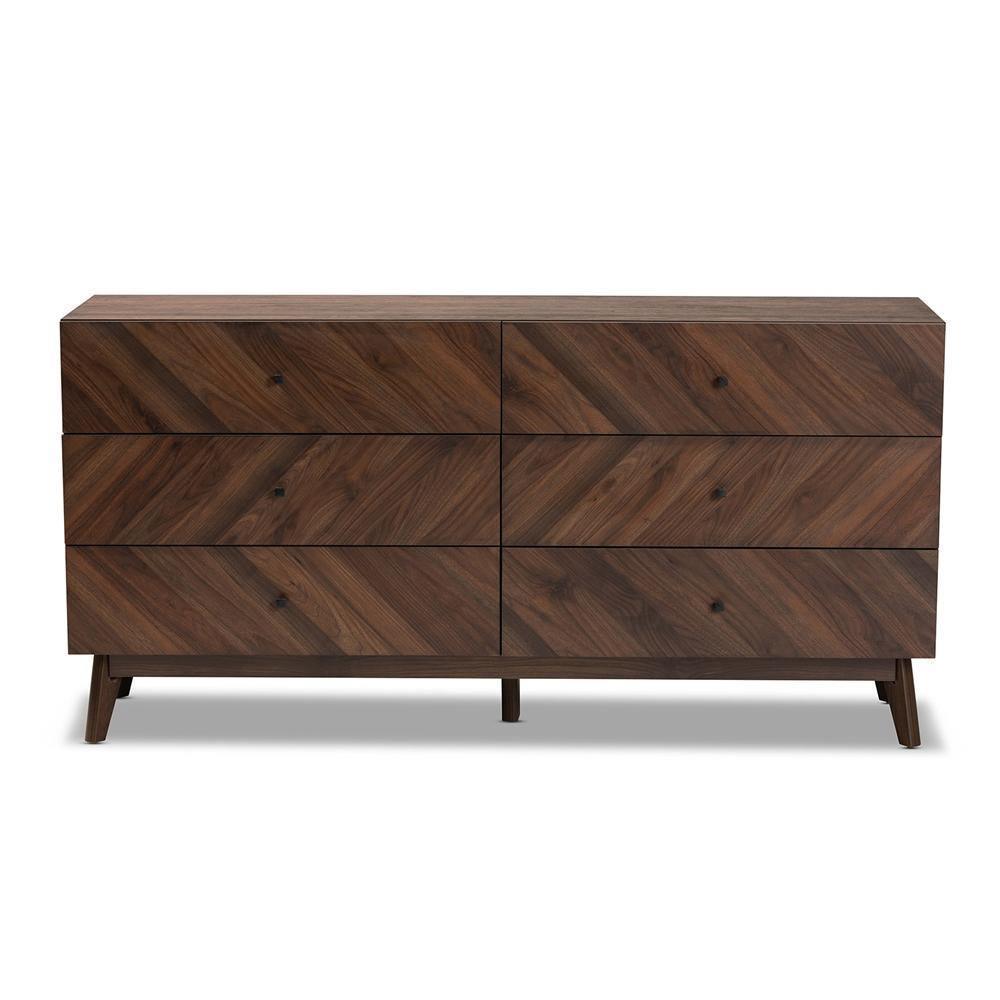 Hartman Mid-Century Modern Walnut Brown Finished Wood 6-Drawer Dresser FredCo