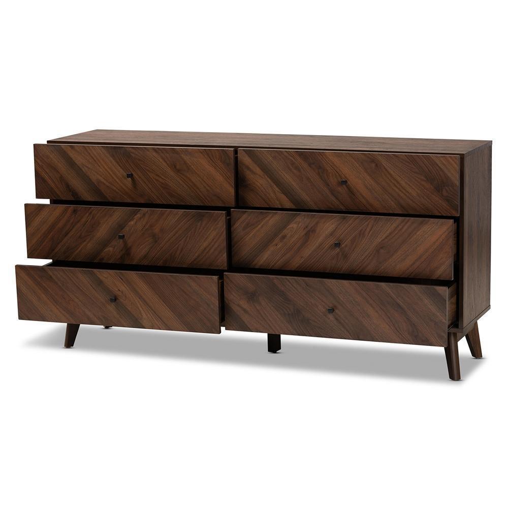 Hartman Mid-Century Modern Walnut Brown Finished Wood 6-Drawer Dresser FredCo