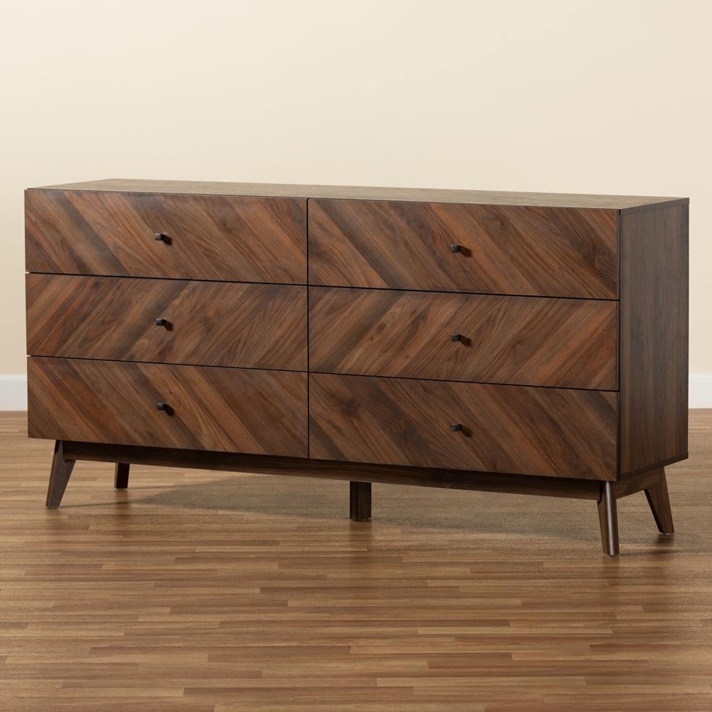 Hartman Mid-Century Modern Walnut Brown Finished Wood 6-Drawer Dresser FredCo