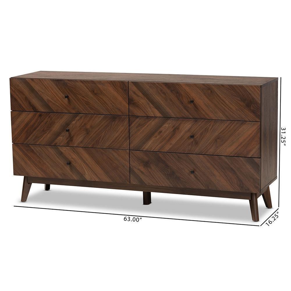 Hartman Mid-Century Modern Walnut Brown Finished Wood 6-Drawer Dresser FredCo