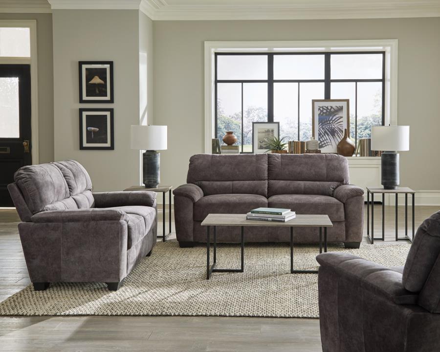 Hartsook 2-piece Pillow Top Arm Living Room Set Charcoal Grey 509751-S2 Coaster FredCo