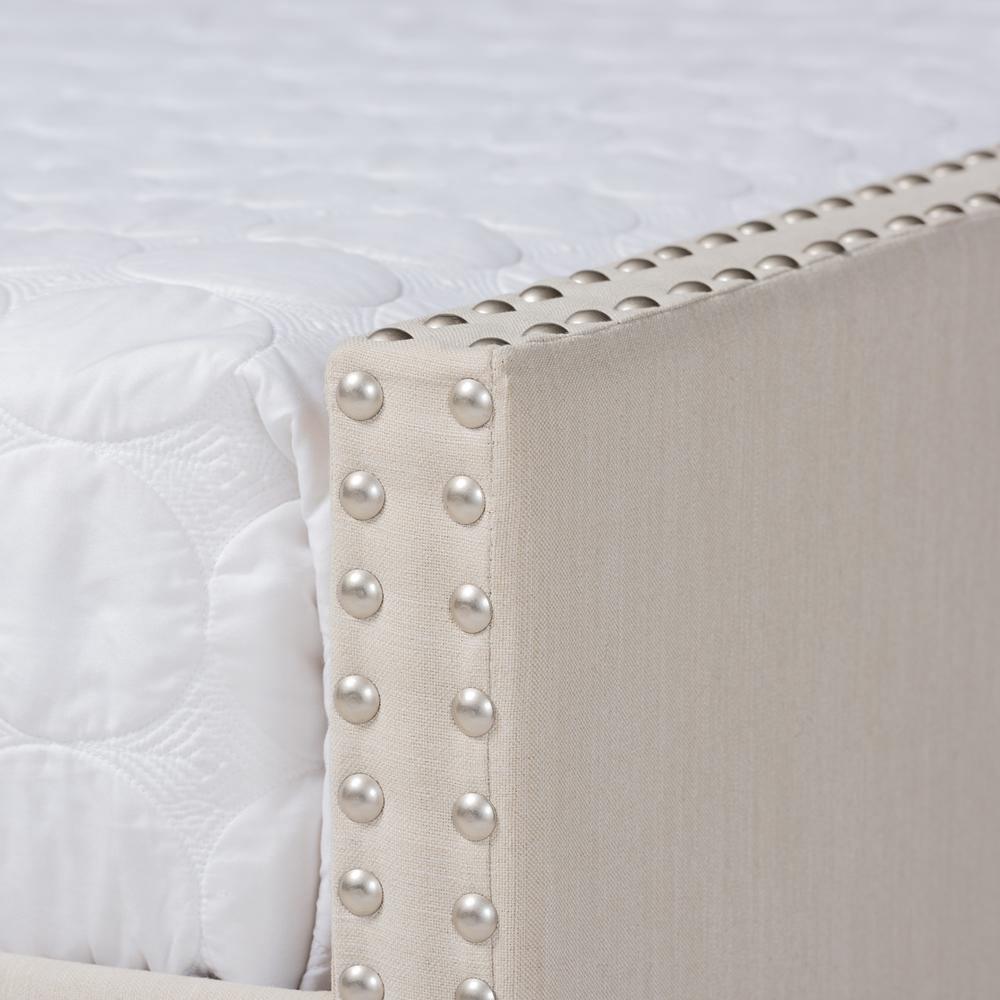 Haylie Modern and Contemporary Beige Fabric Upholstered Full Size Daybed with Roll-Out Trundle Bed FredCo