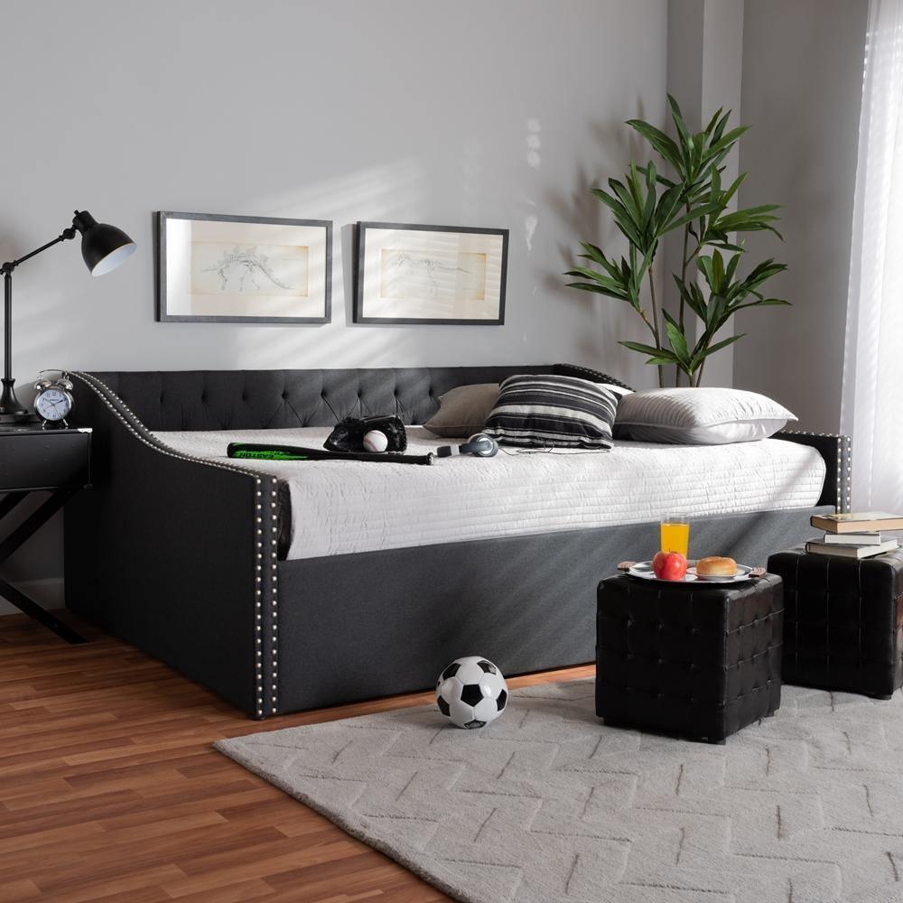 Haylie Modern and Contemporary Dark Grey Fabric Upholstered Full Size Daybed FredCo