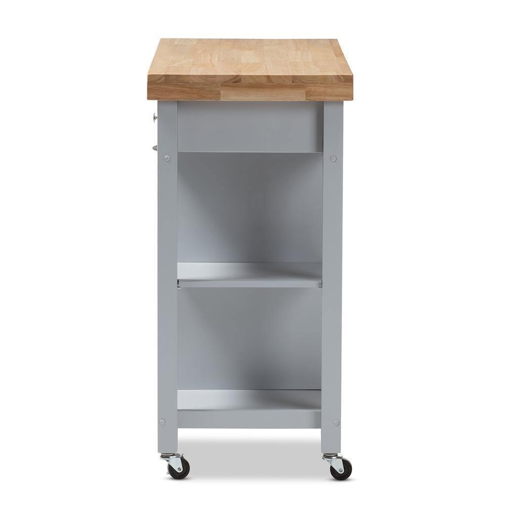 Hayward Coastal and Farmhouse Light Grey Wood Kitchen Cart FredCo