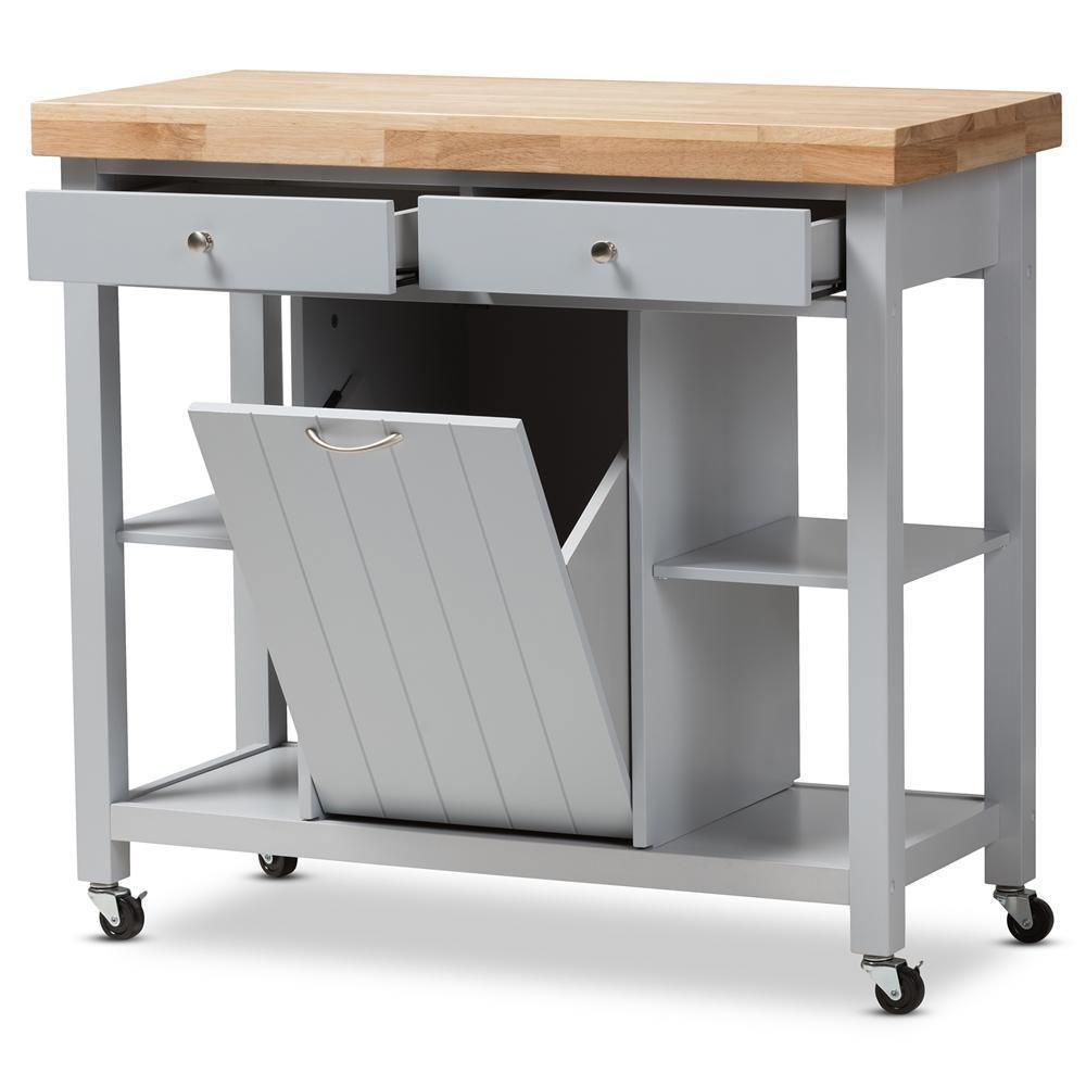 Hayward Coastal and Farmhouse Light Grey Wood Kitchen Cart FredCo