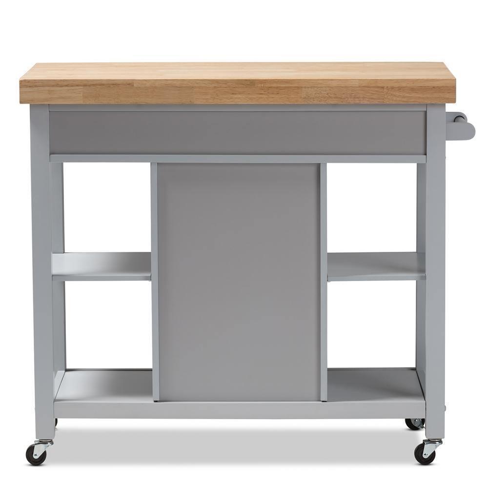 Hayward Coastal and Farmhouse Light Grey Wood Kitchen Cart FredCo