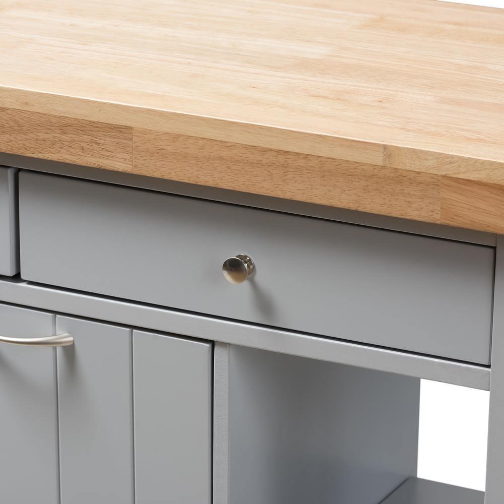 Hayward Coastal and Farmhouse Light Grey Wood Kitchen Cart FredCo