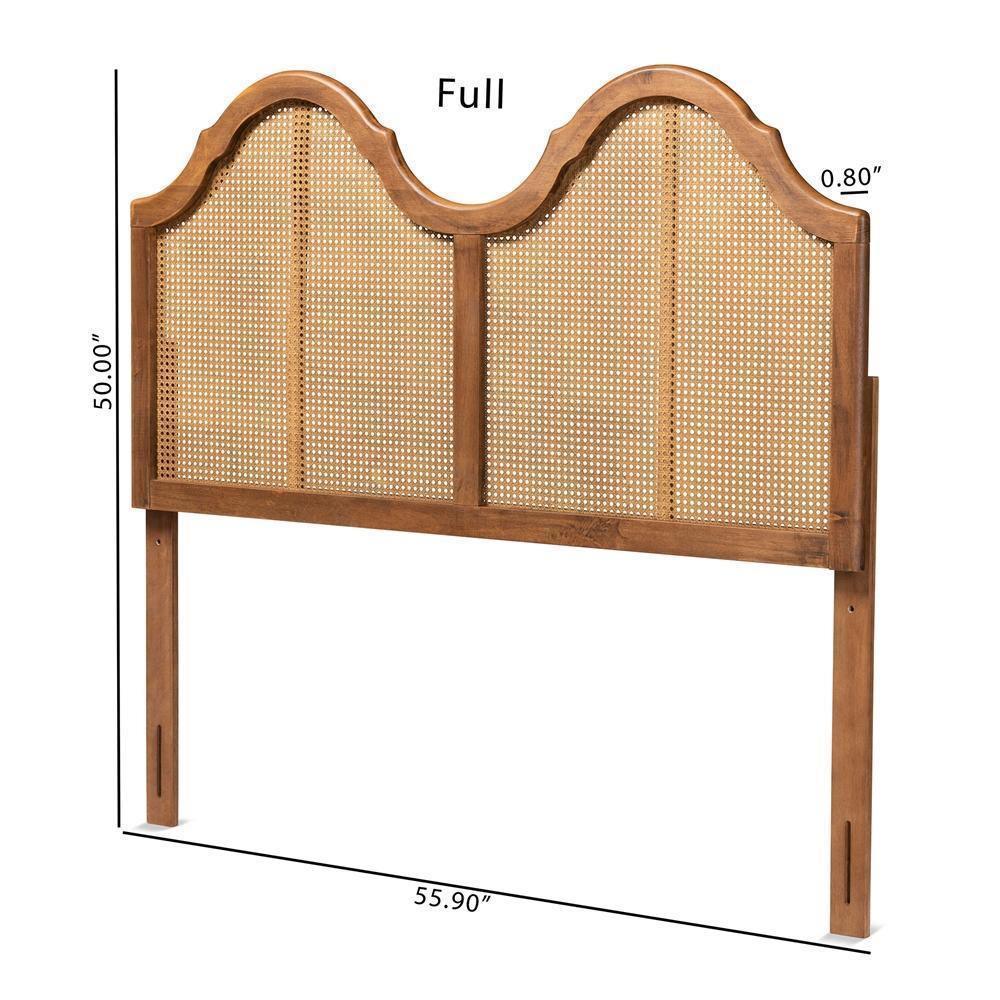 Hazel Vintage Classic and Traditional Ash Walnut Finished Wood and Synthetic Rattan Queen Size Arched Headboard FredCo