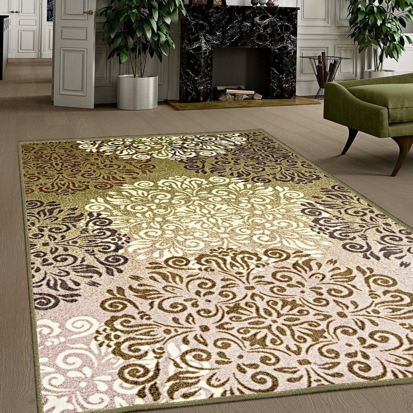 Hedena Non-Slip Foldable Modern Baroque Medallion Rug FredCo