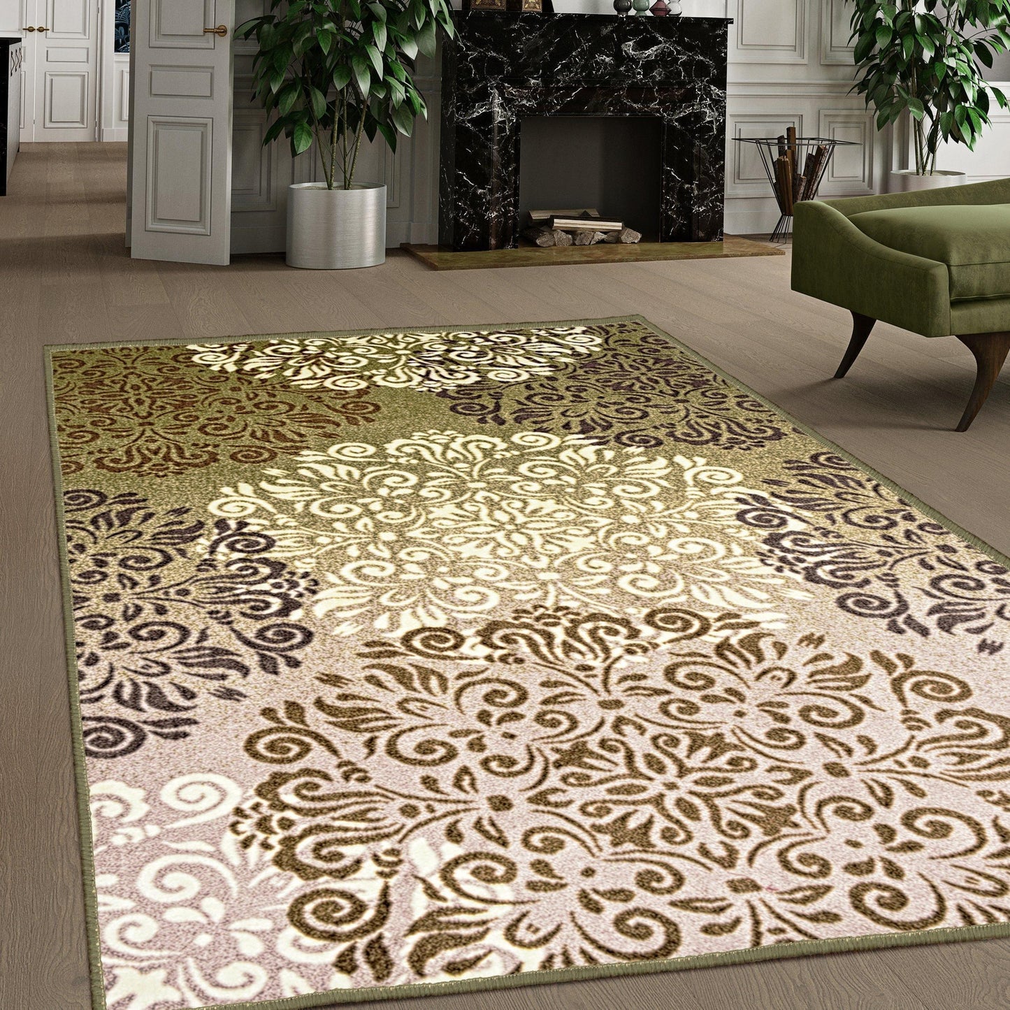 Hedena Non-Slip Foldable Modern Baroque Medallion Rug FredCo