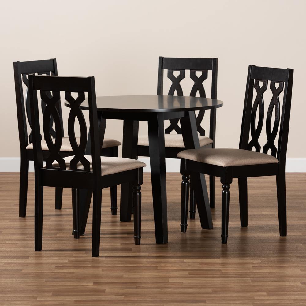 Heidi Modern and Contemporary Sand Fabric Upholstered and Dark Brown Finished Wood 5-Piece Dining Set FredCo