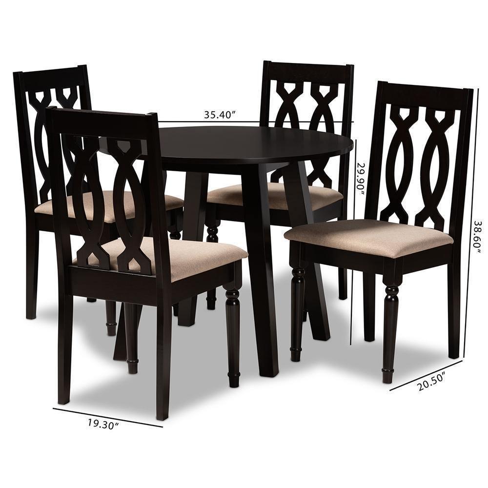 Heidi Modern and Contemporary Sand Fabric Upholstered and Dark Brown Finished Wood 5-Piece Dining Set FredCo
