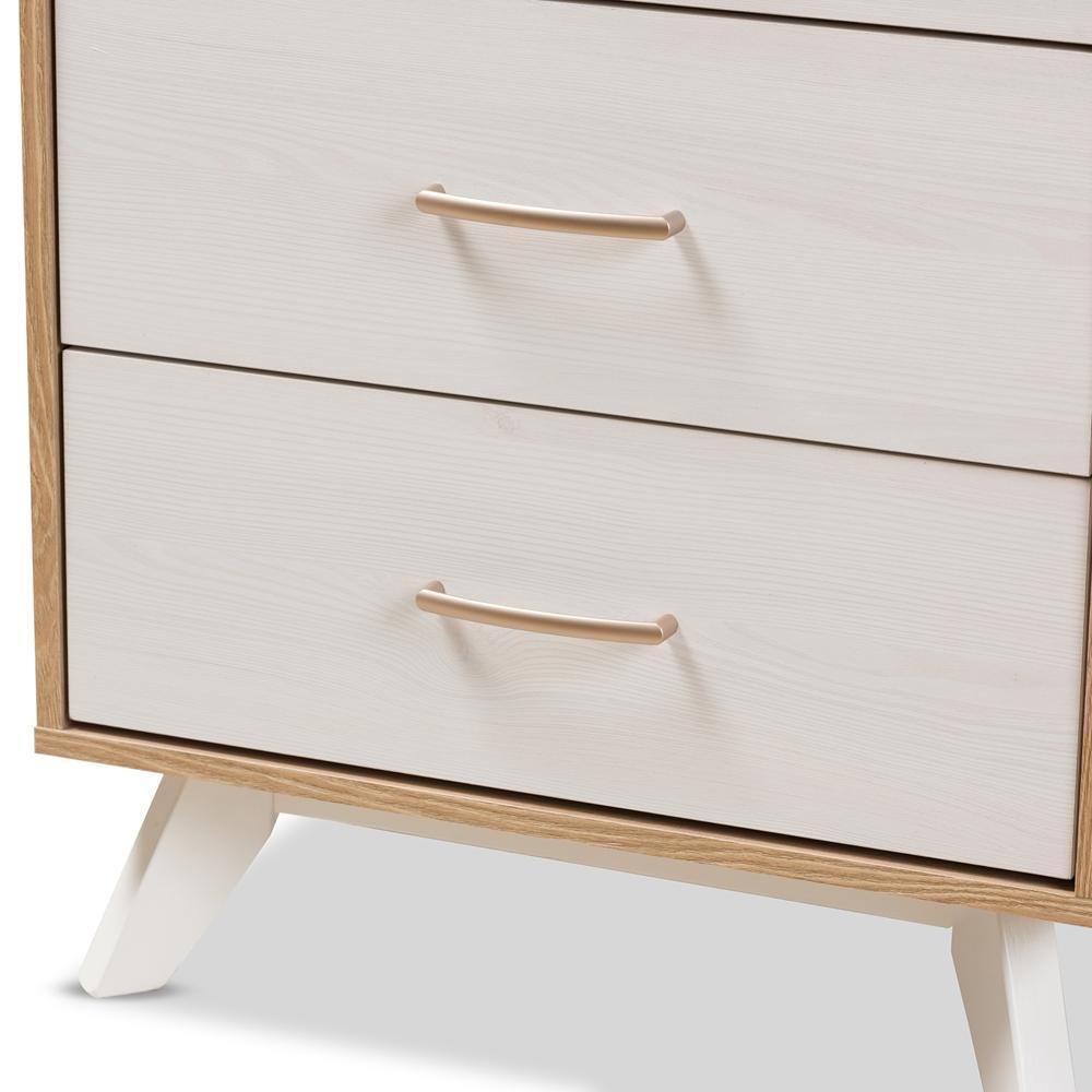 Helena Mid-Century Modern Natural Oak and Whitewashed Finished Wood 4-Drawer Chest FredCo