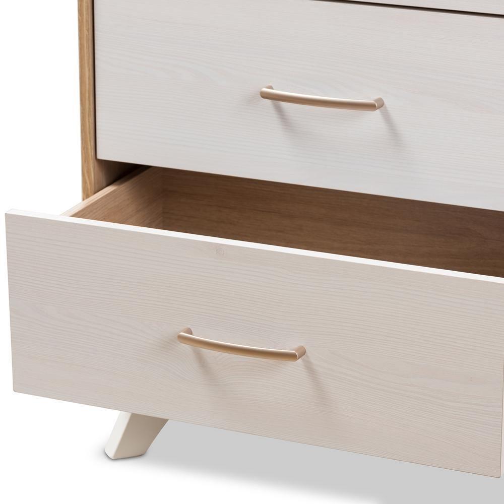 Helena Mid-Century Modern Natural Oak and Whitewashed Finished Wood 4-Drawer Chest FredCo