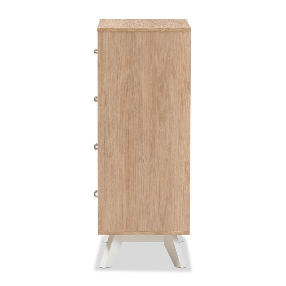 Helena Mid-Century Modern Natural Oak and Whitewashed Finished Wood 4-Drawer Chest FredCo