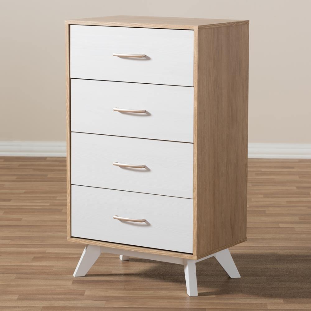 Helena Mid-Century Modern Natural Oak and Whitewashed Finished Wood 4-Drawer Chest FredCo