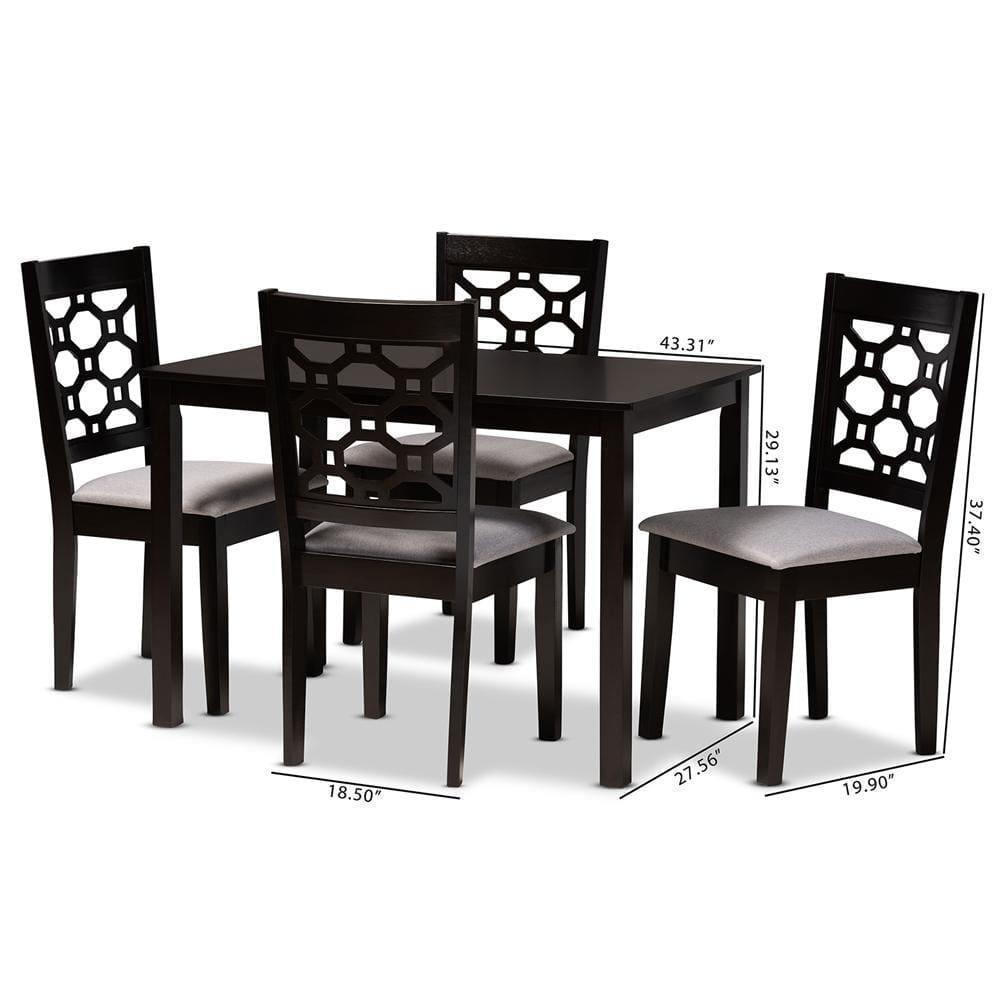 Henry Modern and Contemporary Grey Fabric Upholstered and Dark Brown Finished Wood 5-Piece Dining Set FredCo