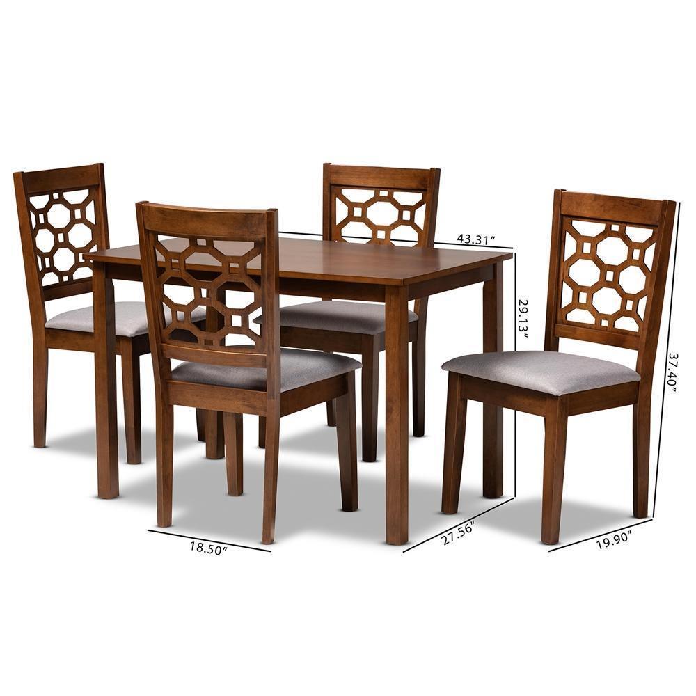 Henry Modern and Contemporary Grey Fabric Upholstered and Walnut Brown Finished Wood 5-Piece Dining Set FredCo