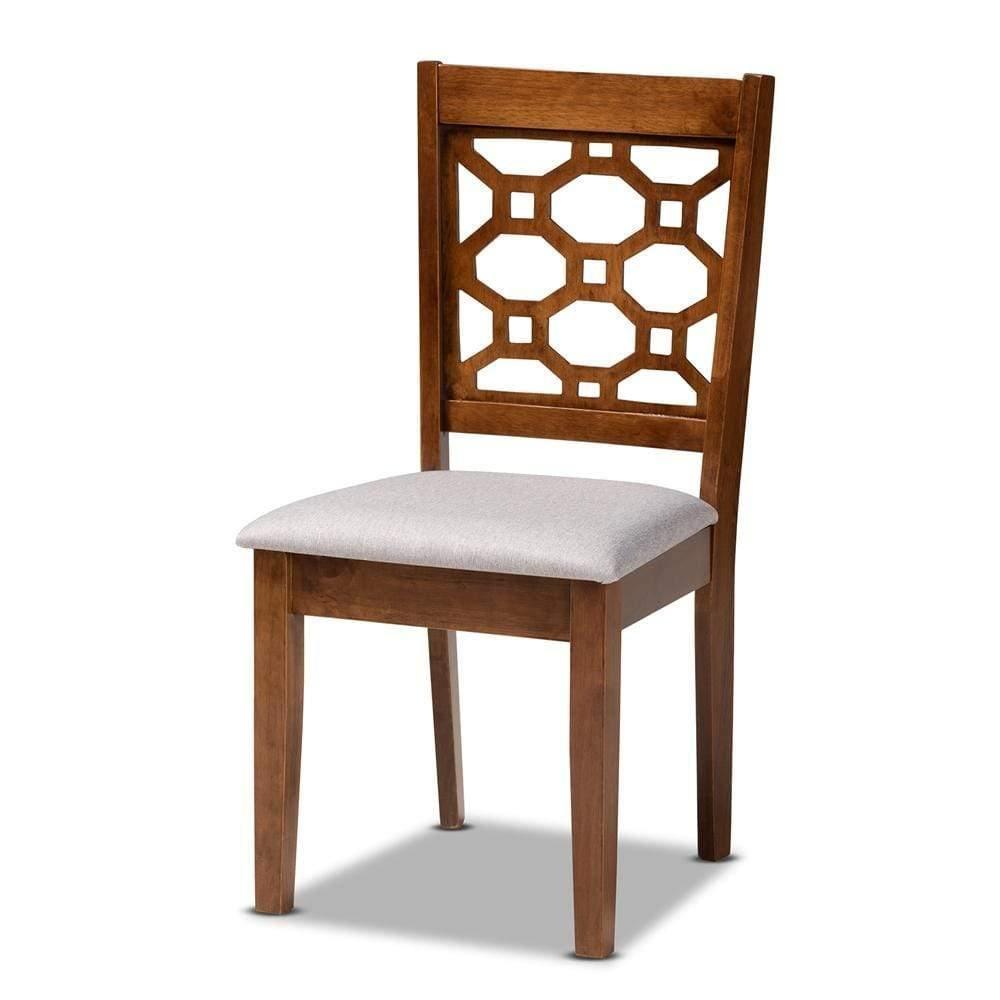 Henry Modern and Contemporary Grey Fabric Upholstered and Walnut Brown Finished Wood 5-Piece Dining Set FredCo