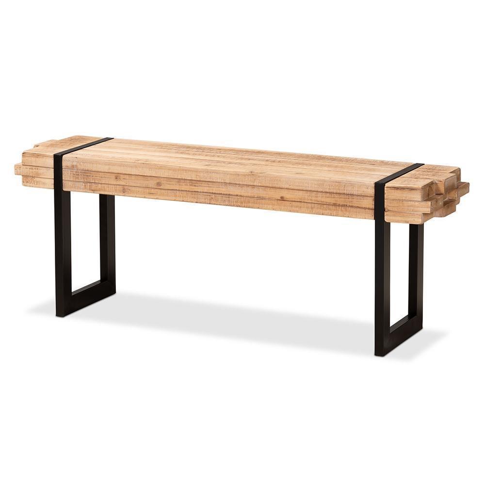 Henson Rustic and Industrial Natural Brown Finished Wood and Black Finished Metal Bench FredCo