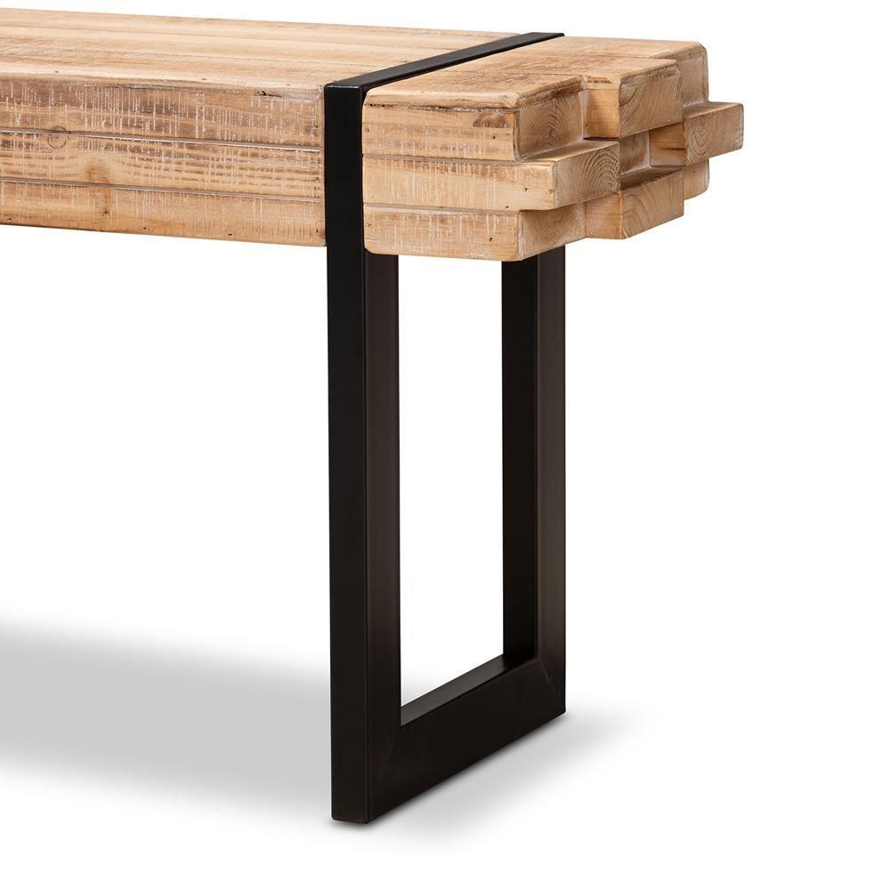 Henson Rustic and Industrial Natural Brown Finished Wood and Black Finished Metal Bench FredCo