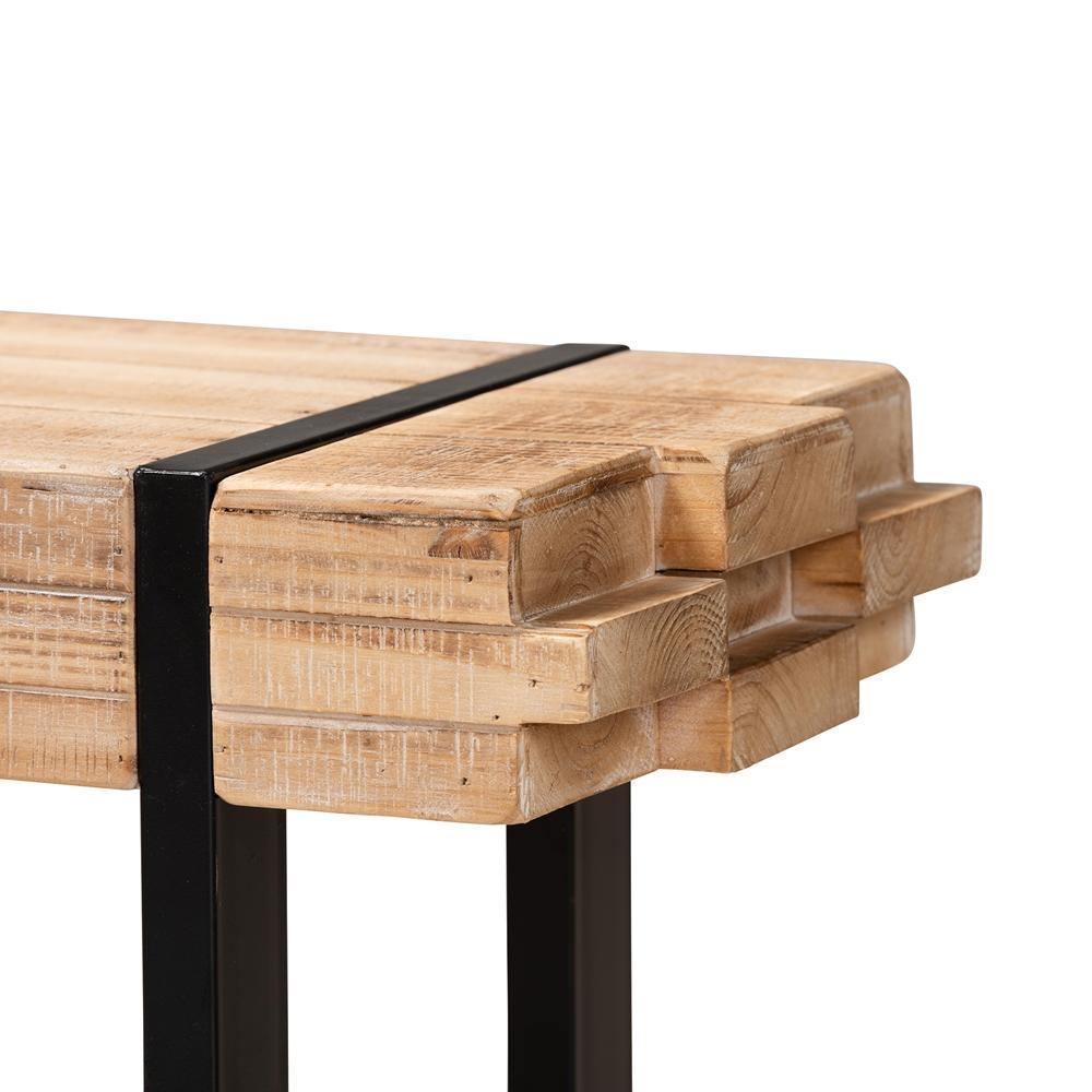 Henson Rustic and Industrial Natural Brown Finished Wood and Black Finished Metal Bench FredCo