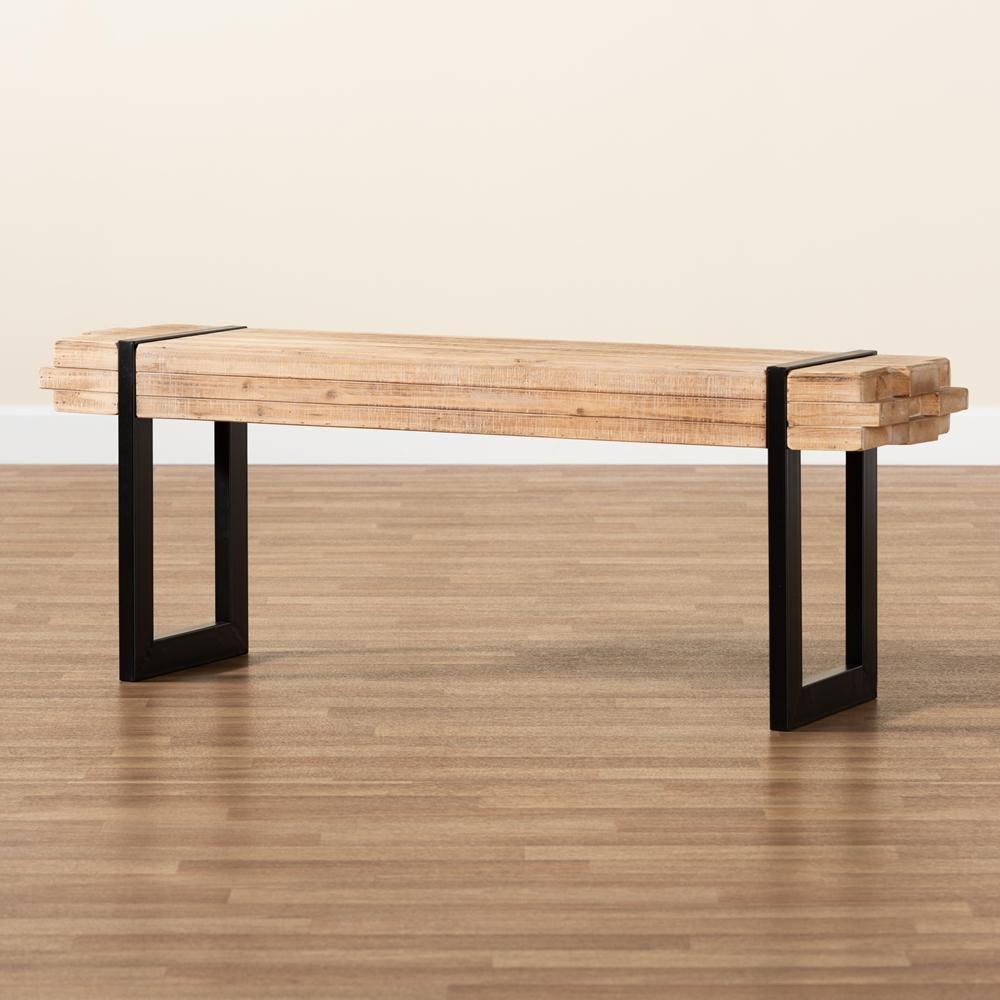 Henson Rustic and Industrial Natural Brown Finished Wood and Black Finished Metal Bench FredCo