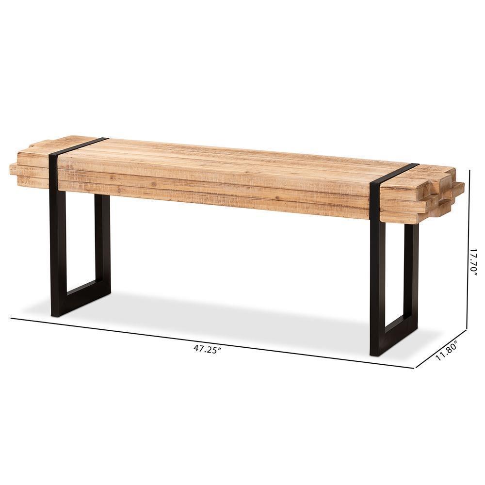 Henson Rustic and Industrial Natural Brown Finished Wood and Black Finished Metal Bench FredCo