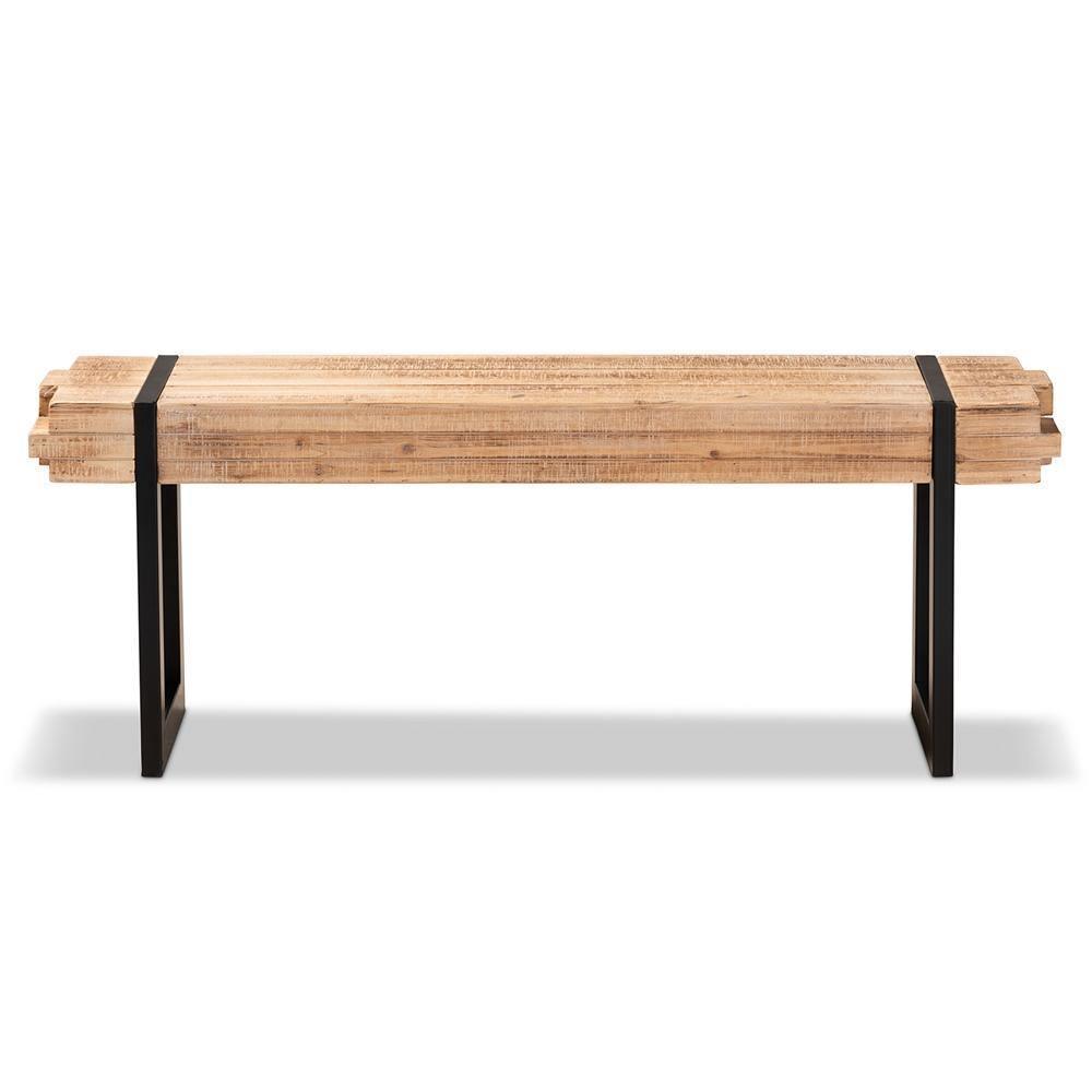 Henson Rustic and Industrial Natural Brown Finished Wood and Black Finished Metal Bench FredCo