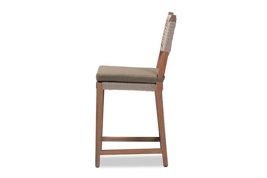 Heyna Mid-Century Transitional Grey Woven Rope Mahogany Counter Stool FredCo