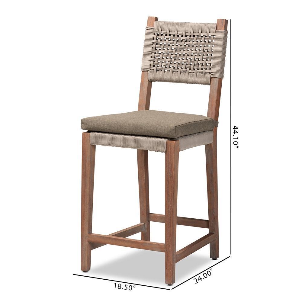Heyna Mid-Century Transitional Grey Woven Rope Mahogany Counter Stool FredCo