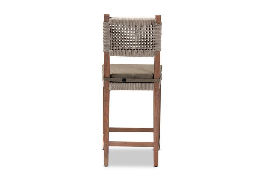 Heyna Mid-Century Transitional Grey Woven Rope Mahogany Counter Stool FredCo