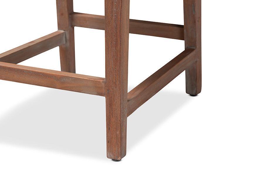 Heyna Mid-Century Transitional Grey Woven Rope Mahogany Counter Stool FredCo