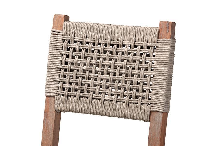 Heyna Mid-Century Transitional Grey Woven Rope Mahogany Counter Stool FredCo