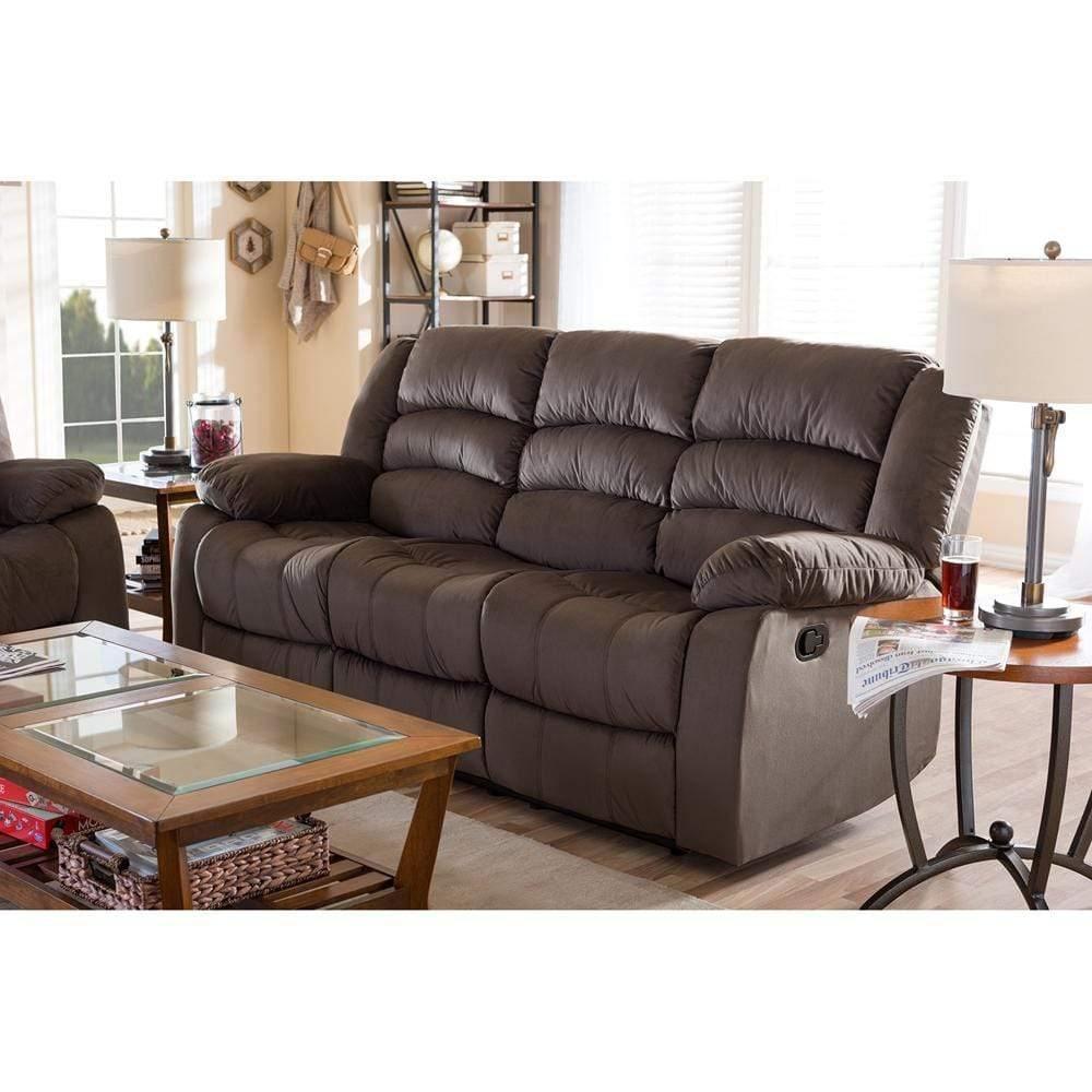 Hollace Modern and Contemporary Taupe Microsuede 3-Seater Recliner FredCo