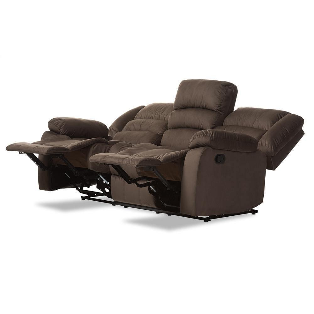 Hollace Modern and Contemporary Taupe Microsuede 3-Seater Recliner FredCo
