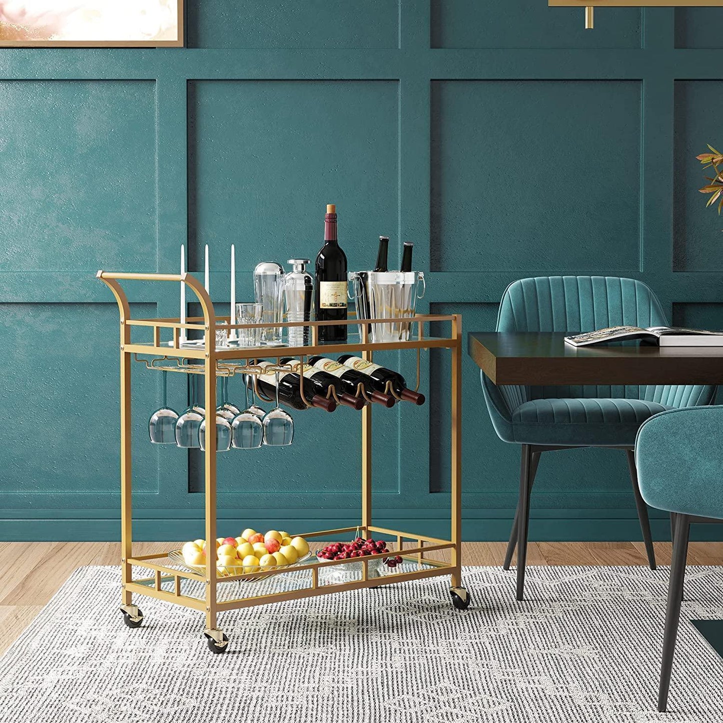 Home Bar Serving Cart Gold FredCo