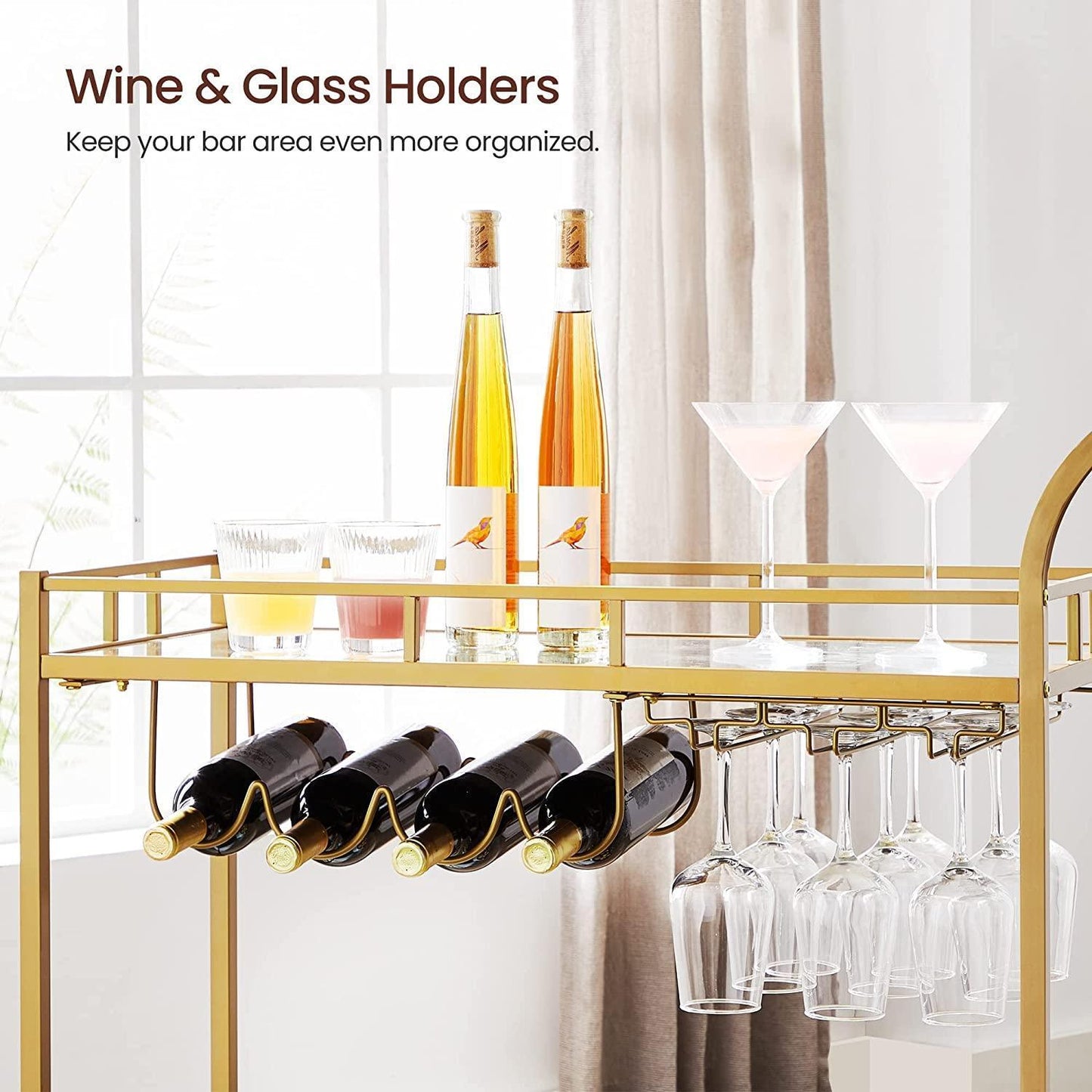 Home Bar Serving Cart Gold FredCo