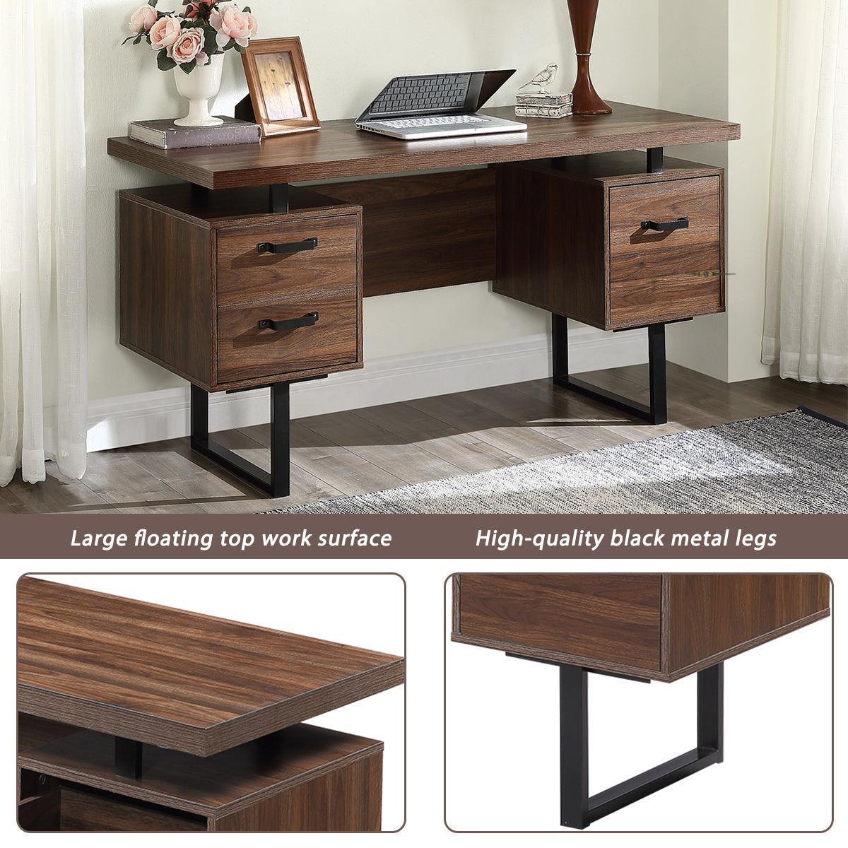Home Office Computer Desk with Drawers, 59 inch Brown FredCo
