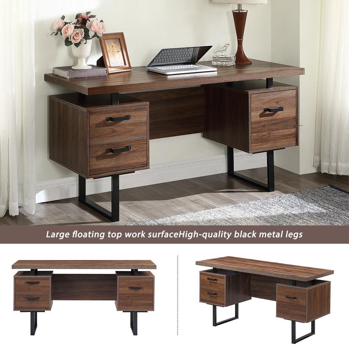 Home Office Computer Desk with Drawers, 59 inch Brown FredCo