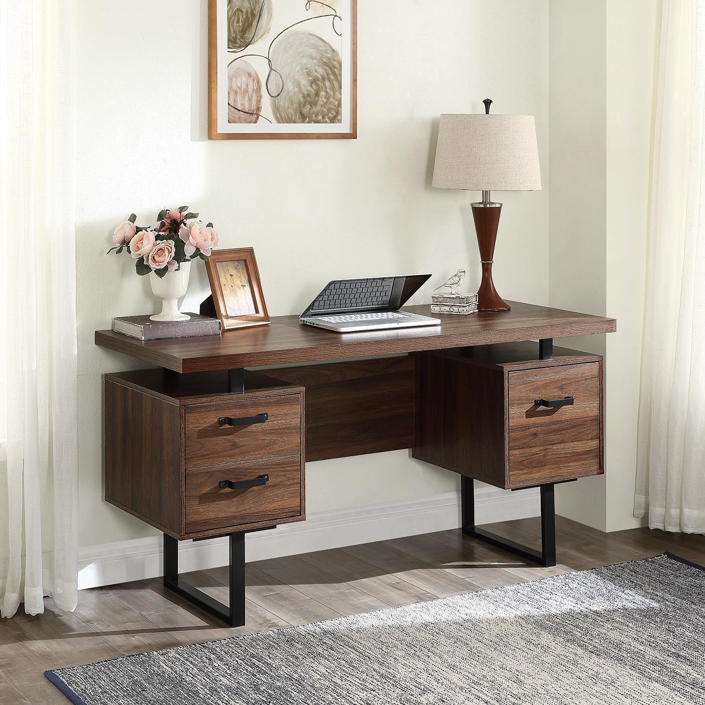Home Office Computer Desk with Drawers, 59 inch Brown FredCo