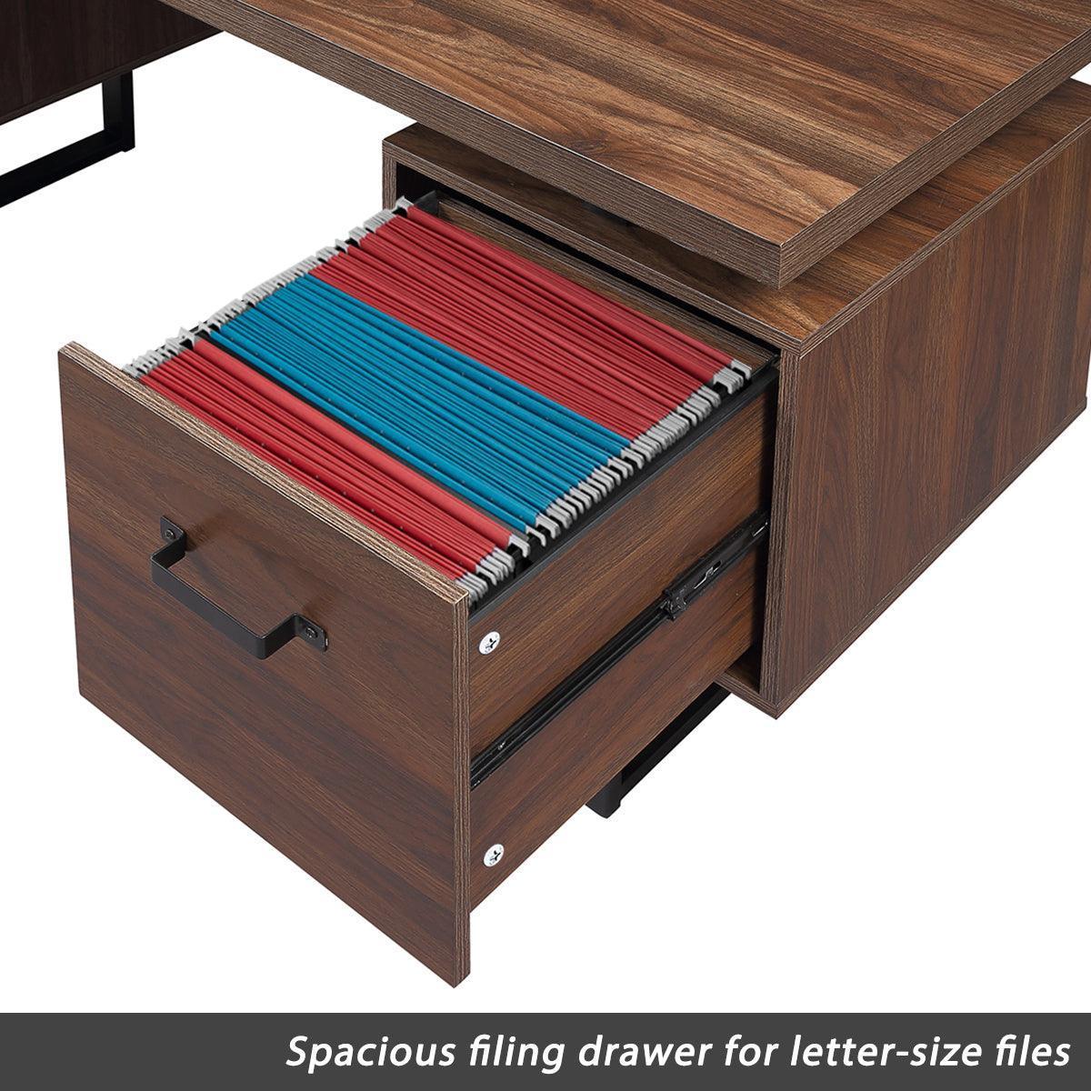 Home Office Computer Desk with Drawers, 59 inch Brown FredCo