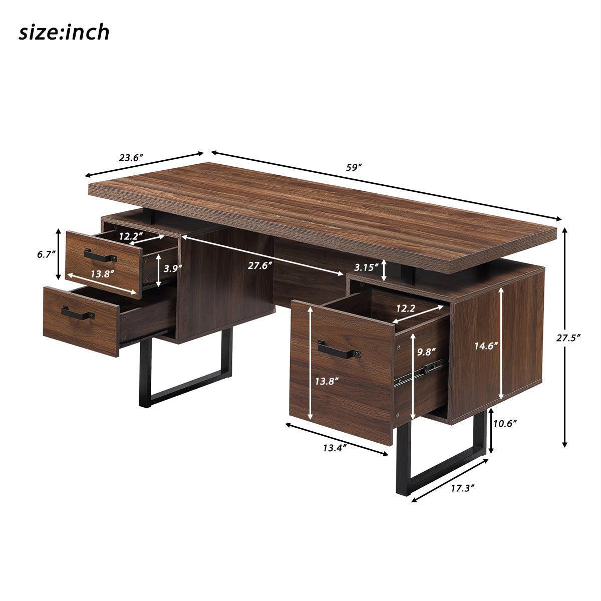Home Office Computer Desk with Drawers, 59 inch Brown FredCo
