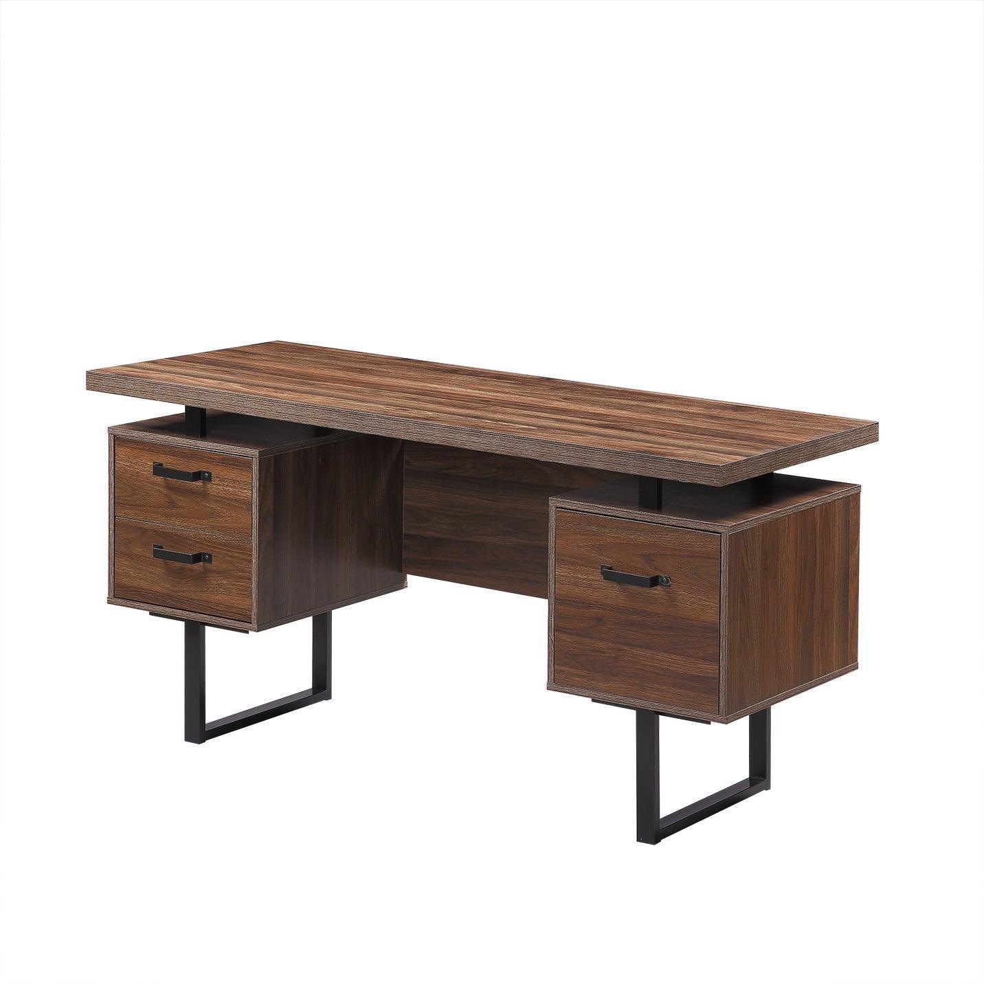Home Office Computer Desk with Drawers, 59 inch Brown FredCo