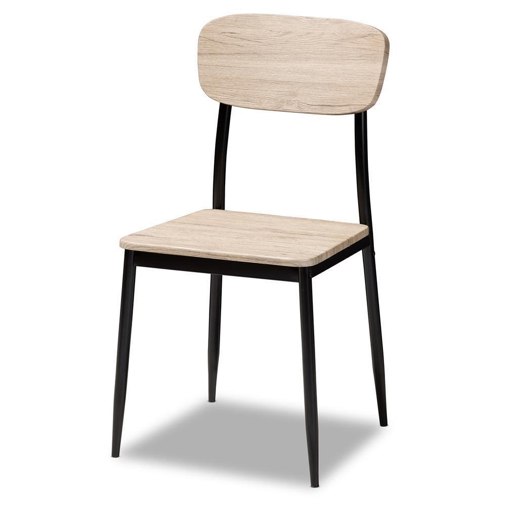 Honore Mid-Century Modern Light Brown Wood Finished Matte Black Frame 5-Piece Dining Set FredCo