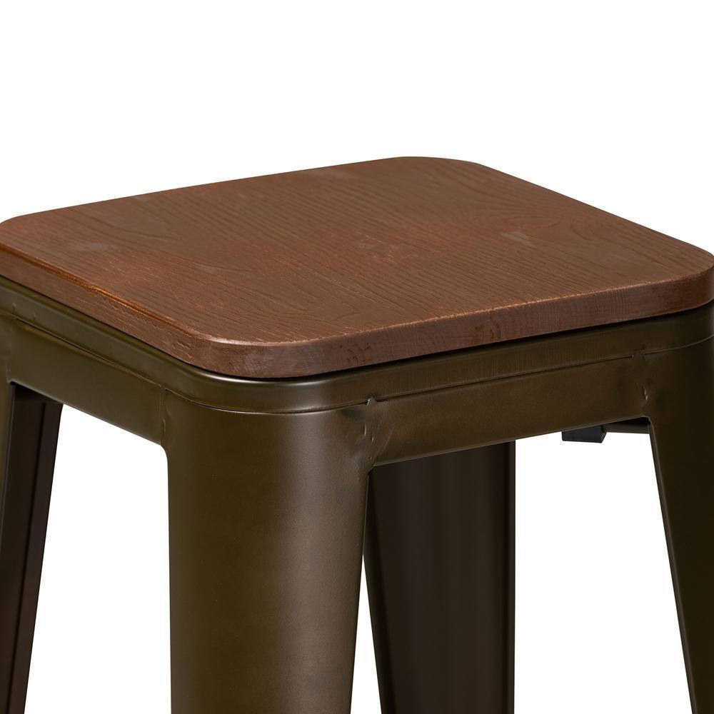 Horton Modern and Contemporary Brown Metal and Walnut Brown Finished Wood 4-Piece Bar Stool Set FredCo