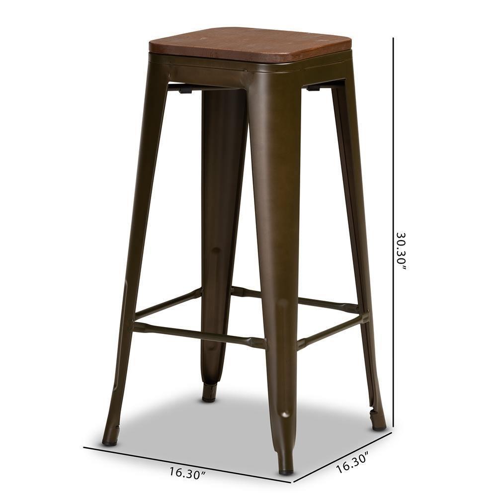 Horton Modern and Contemporary Brown Metal and Walnut Brown Finished Wood 4-Piece Bar Stool Set FredCo