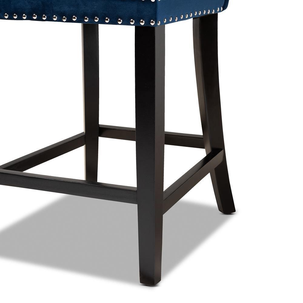 Howell Modern Transitional Navy Blue Velvet Upholstered and Dark Brown Finished Wood 2-Piece Counter Stool Set FredCo