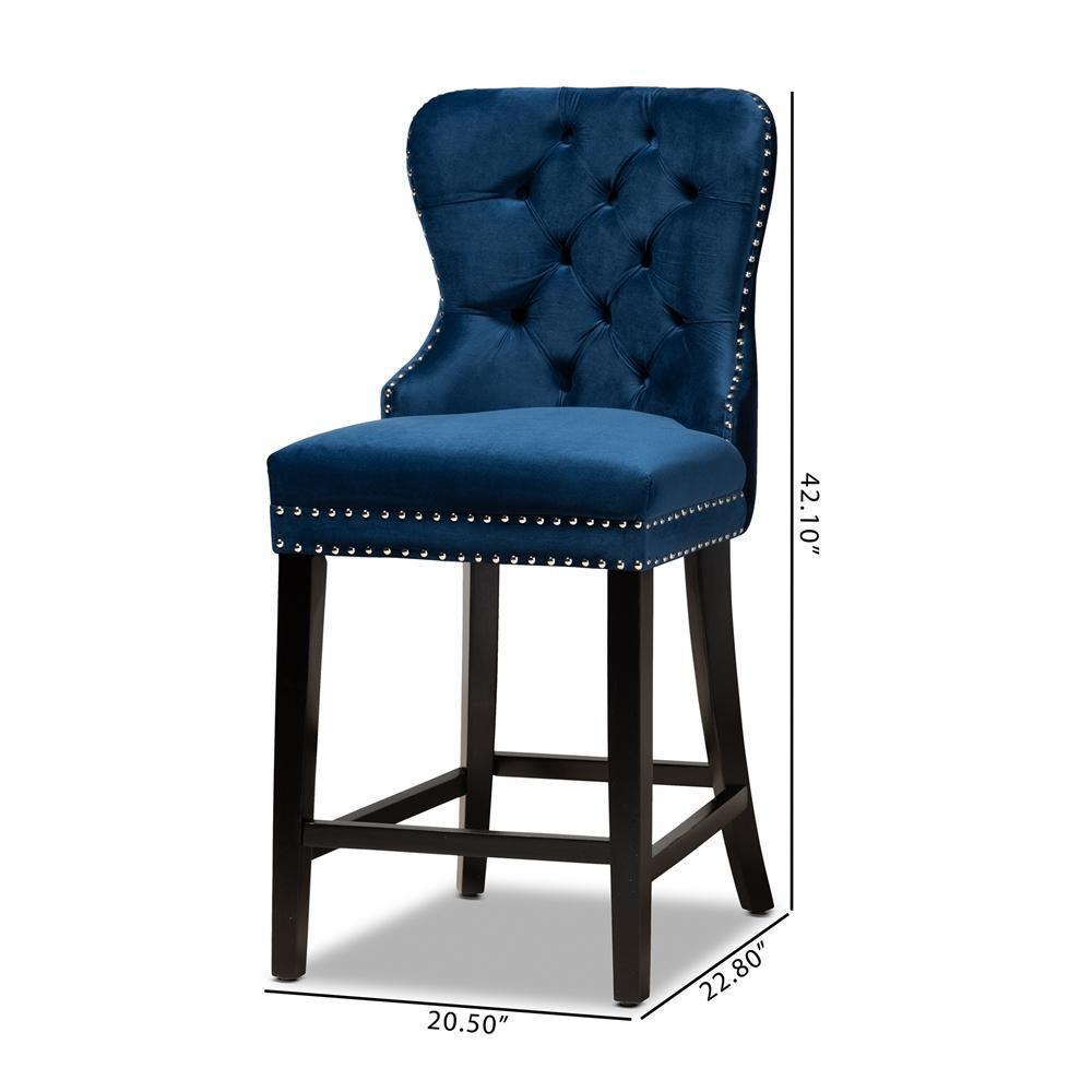 Howell Modern Transitional Navy Blue Velvet Upholstered and Dark Brown Finished Wood 2-Piece Counter Stool Set FredCo